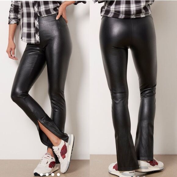 NWT Spanx Leather Like Front Slit Legging Sz XL Petite PXL Black Vegan Goth Vamp - Picture 1 of 14